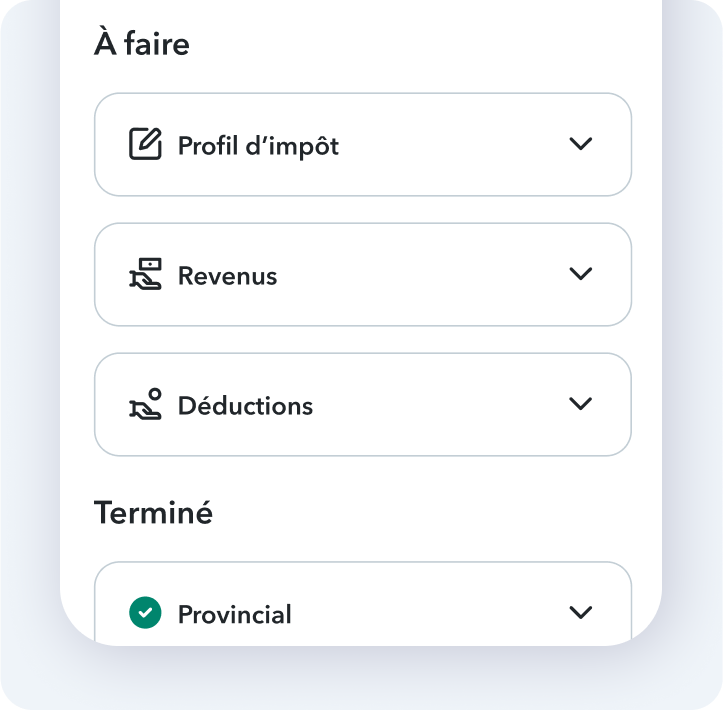 L’interface utilisateur de l’application mobile de TurboImpôt avec l’en-tête « Créer votre profil d’impôt » et le bouton « Commencer ».