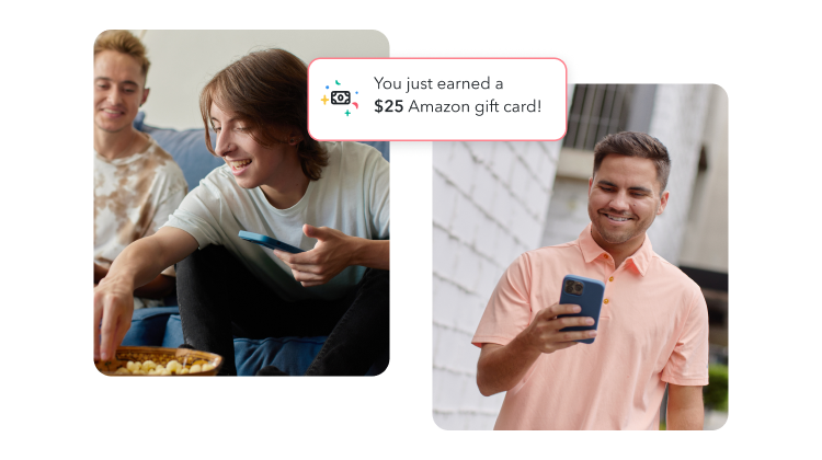 A TurboTax customer sends his friend a link to get 20% off online federal products, and he receives a $25 Amazon gift card in return.