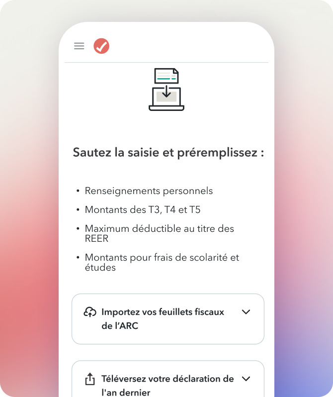 L’appli mobile TurboImpôt UI avec l’en-tête « Voici les feuillets que nous avons importés de l’ARC ».
