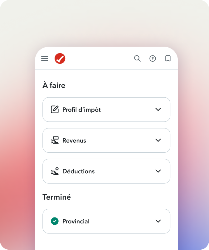 L’appli mobile TurboImpôt UI avec l’en-tête « À faire ».